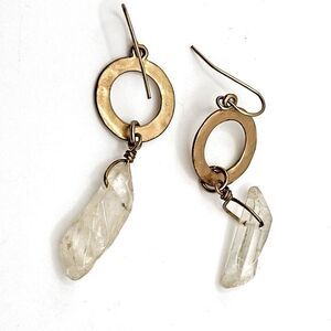 Artisan Made Crystal Gold tone Dangle Drop Earrings 2.5in